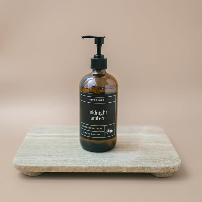 River Birch Midnight Amber Scented Natural Hand Soap - Handmade Soap - Moisturizing Hand Wash with Amber Glass Dispenser - Luxury Scented Hydrating Hand Soap - Vegan and Non-Toxic - 16 Fl Oz