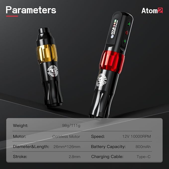 Dragonhawk Atom2 Tattoo Kit Wireless Pro Gun Machine 20 Tattoo Needles Cartridges Rca Supply Complete for Beginners
