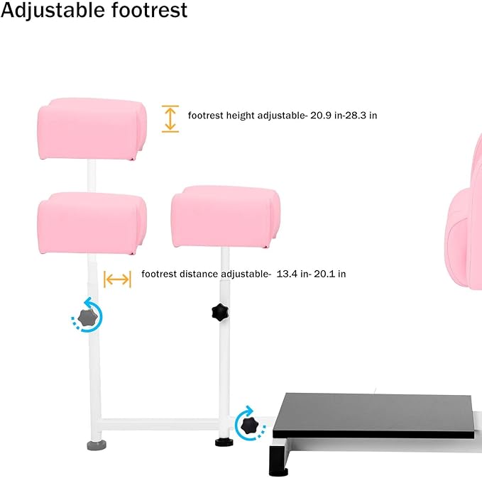 Reclining Pedicure Chair with Foot Massage Basin & Stool, Hydraulic Adjustable Pedicure Chair Station, 360° Rotation Beauty Spa Salon Unit Station Pink