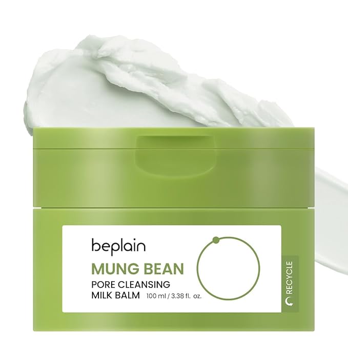 beplain Mung Bean Pore Cleansing Milk Balm (3.38 fl.oz/100ml) | Fragrance-Free | Korean Makeup Remover for Sensitive Skin | Non-Greasy Sorbet Texture with Ceramides | All-in-One Facial Cleanser