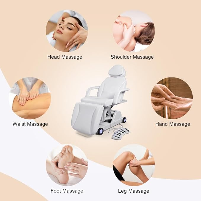 Artist hand 3 Motor Electrical Facial Bed for Esthetician 110V Removable Massage Table Led Light Beauty Bed Medical Aesthetic Tattoo Chair with Adjustments, Hand/Foot-Operated, White