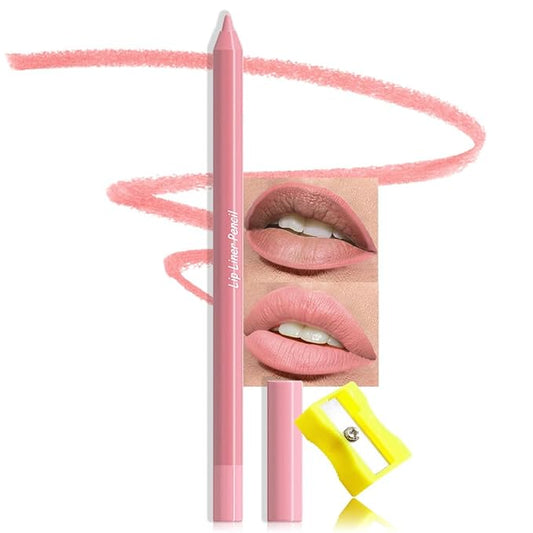 evpct 1Pcs Nude Pink Matte Long Lasting Lip Liner Pencils Makeup for Shaping & Sculpting Lips, No Transfer Long Wear Waterproof Pigmented Lip Liner lipliners Crayon Lipstick Pencil Sharpener 18