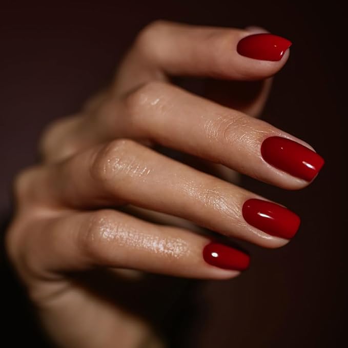 48Pcs Wine Red Press on Nails Short Square Fake Nails, Red Glue on Nails Gel Nails Press ons, Acrylic Nails Stick on False Nails for Women, Natural Handmade Thick Extra Short Nails Small Petite