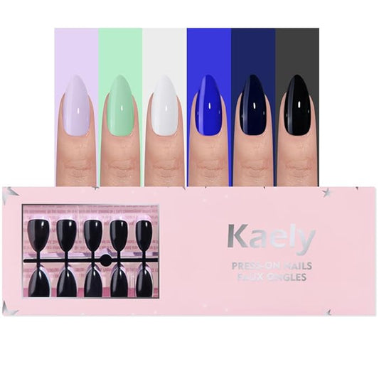 evpct 6 Colors Glossy Press on Nails Short Almond for Women, Glossy Fake Nail with Glue Salon Quality Reusable Stick on Nails In 15 Sizes 180Pcs Full Cover False Nail Soft Gel Set Kit for Gift, Set03