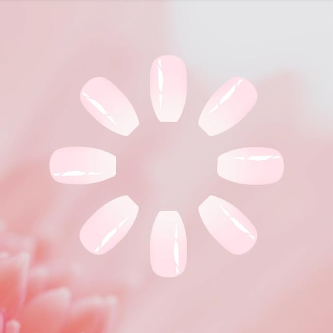 24Pcs Pink Gradient Press on Nails White Ombre Acrylic Full Cover Fake Nails Glossy Elegant Medium Coffin False Nail Lovely Gel Glue on Fingernails Simple Stick on Nail for Holiday Manicure Art