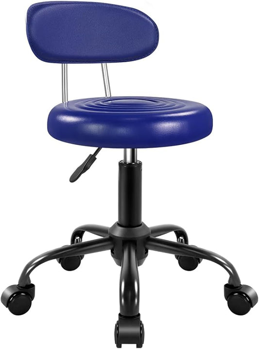 Rolling Stool with Wheels Swivel Stool with Back Height Adjustable Chair Ideal for SPA Salon Home Office Drafting Work (Blue)