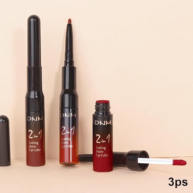3Pcs 2 in 1 Dark Red Orange Red Fire Red Matte Lip Liner and Liquid Lipstick Stain Makeup Set for women, Long Lasting Smudge Proof Lip Tint Matte Finish Lip Gloss for All-Day Color Hold, Set29