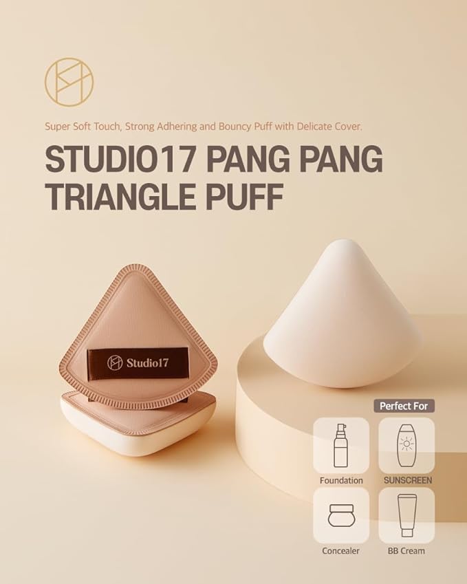 Pang Pang Triangle Makeup Powder Puff 1 Pc | Latex Big Makeup Sponge for Foundation | Fluffy Cushion Puff with Narrow Tip | Korean Makeup Puff for Foundation and Powder | 2.2In Diamater