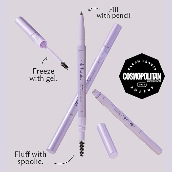 3-in-1 Brow Pencil - Vegan, Smudge-Proof, with Spoolie Brush and Clear Gel - Best Eyebrow Pencil for Fluffing, Filling, and Setting Brows, Dark Brown