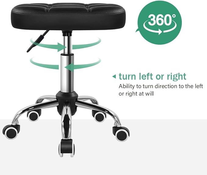 FURWOO Oval Rolling Stool Height Adjustable Massage Chair with Wheels for Spa Salon Black