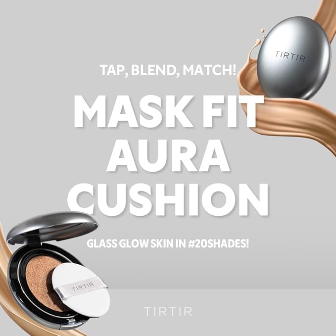 TIRTIR Mask Fit Aura Silver Cushion Foundation | Semi-glow Finish, Natural Coverage, Moisturizing, Lightweight, Korean cushion foundation (#17C Porcelain, Full Size, 0.63 Fl Oz)