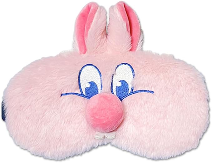 PERFECTSIGHT Bunny Eye Masks, Cute Plush Sleep Eye Cover Lightweight Adjustable Eyeshade Faux Fur Mask Cover for Women Men Sleep Travel Nap, Pink Nose