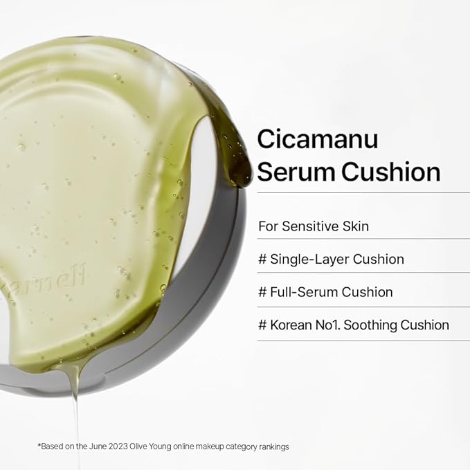 Parnell Cicamanu Serum Cushion - Moisturizing Foundation for Soothing, Coverage, Glass Skin and Lightweight for Sensitive and Dry Skin Pearl Skin (0.52 Fl Oz)(24N)
