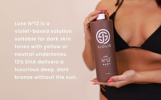 SJOLIE Spray Tan Solution - Luxe 12 - Violet Based Dark Blend | Sunless Tanning Solution for Deep, Dark Bronze Finish, All Natural (32oz)