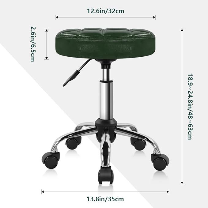 Classic Swivel Stool with Wheel for Salon Work Home SPA Shop Height-Adjustable and Cost-Effective Rolling Stool Chair Small (Green)