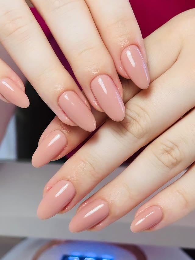 Nude Pink Press On Nails, Wooyas Glossy False Nails Medium Stiletto Almond Shaped Glue On Nails Full Cover 24Pc Reusable Fake Nail Kit with Nail Glue for Women Gift(Old Rose)