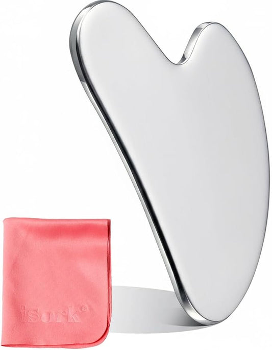 Stainless Steel Gua Sha Facial Tool with Big Size – Lymphatic Drainage Massager, Jawline Sculpting, & Skin Care | Metal Gua Sha Scraper for Eye & Facial Relaxation | Includes Travel Pouch