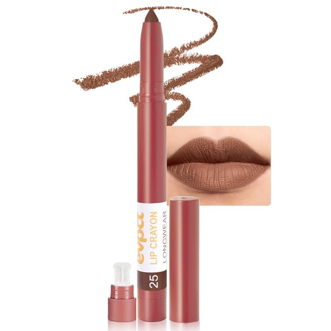evpct Dark Brown Lip Liner Crayon Pencils Set for Women, Matte Lip Stick Crayon Long Lasting, Lips Pencil Liner and Lipstick set, Lipliner Pencil, 24 Hours Long Wearing Lipstick Built-in Sharpener 25