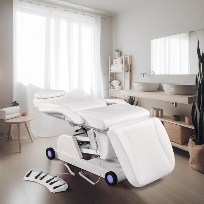 Artist hand 3 Motor Electrical Facial Bed for Esthetician 110V Removable Massage Table Led Light Beauty Bed Medical Aesthetic Tattoo Chair with Adjustments, Hand/Foot-Operated, White