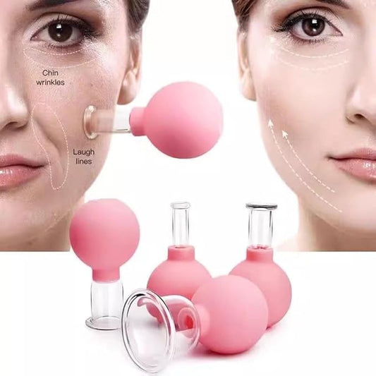 Luzly Face Cupping Set - Anti-Aging Facial Tools, Gua Sha, Wrinkles Massage, Vacuum Suction Therapy for Face, Leg, Arm, Back, Shoulder, Muscle and Joint Pain - Pink
