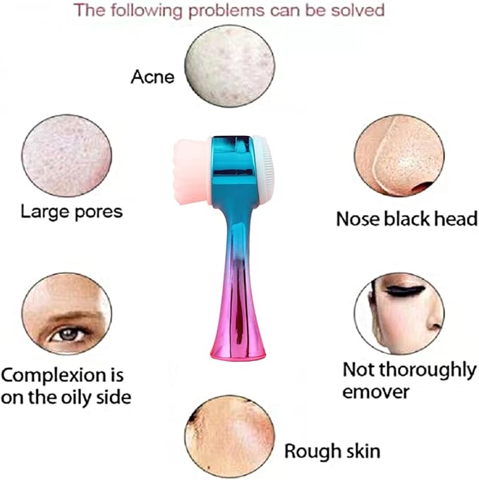 Facial Cleansing Brush 2 in 1Double-Sided Facial Cleaning Brush with Soft Bristles for Deep Pore Exfoliation, Wash Makeup, Massaging (Green)