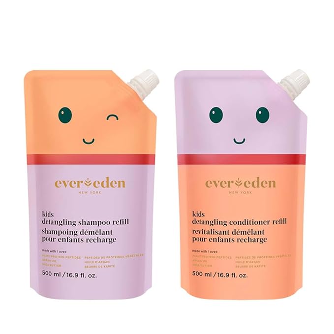 Evereden Kids Haircare Set (Refill): Hair Detangling Shampoo & Conditioner for Children Ages 3+, Plant Protein Peptides & Argan Oil, Vegan, Free from Sulfate, Paraben, Phthalate & Petrolatum