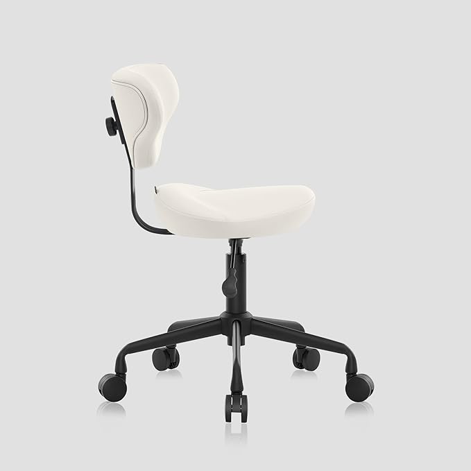 Ergonomic Saddle Seat Adjustable Pneumatic Hydraulic Drafting Swivel Rolling Stool Chair for Medical Hygienic SPA Massage Salon Home and Office - Hilo 508 (Vanilla, with Backrest)