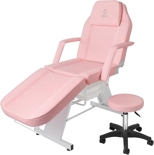 Facial Chair, Tattoo Chair Massage Bed with Hydraulic Stool for Professional Massage Facial Lash Beauty Treatment Spa, Pink