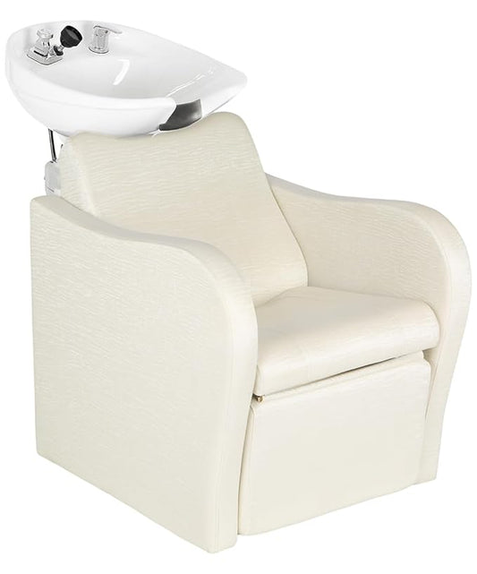 Buy-Rite Lexus Backwash Unit – Professional Salon Shampoo Chair with Extra Wide Seat, Kick-Out Leg Rest, Tilting Porcelain Shampoo Bowl, European Style Faucet & Neck Rest, TS-8018B (White Zebra)