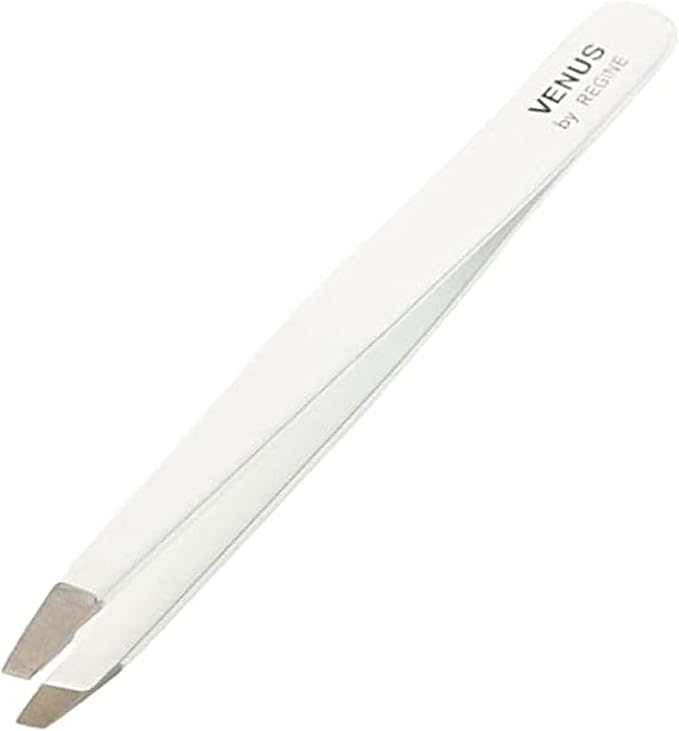 Venus by Regine Slant Tweezers - Handmade Precision Tool for Women & Men, 25-Degree Angle for Shaping Eyebrows & Grooming Facial Contours, Suitable for Eyebrow & Facial Hair Removal (White)