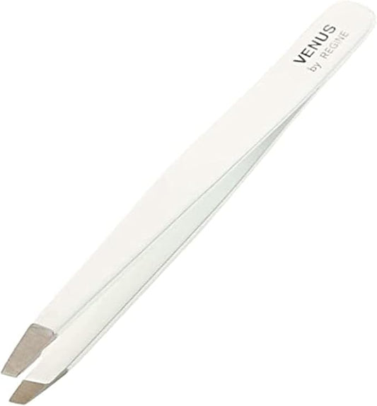 Venus by Regine Slant Tweezers - Handmade Precision Tool for Women & Men, 25-Degree Angle for Shaping Eyebrows & Grooming Facial Contours, Suitable for Eyebrow & Facial Hair Removal (White)