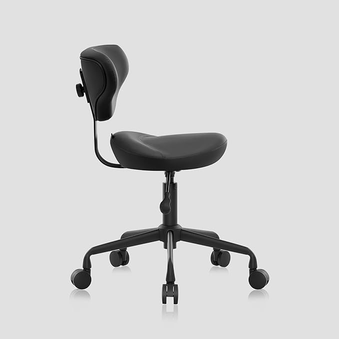 Ergonomic Saddle Seat Adjustable Pneumatic Hydraulic Drafting Swivel Rolling Stool Chair for Medical Hygienic SPA Massage Salon Home and Office - Hilo 508 (Black, with Backrest)