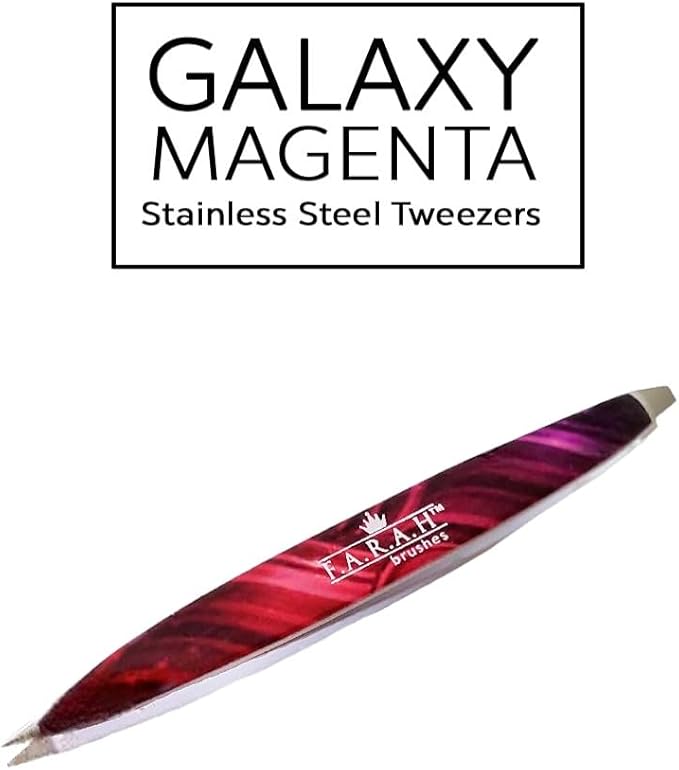F.A.R.A.H. Z-Tweeze Professional Galaxy Magenta Stainless Steel Dual Ended Precision Tweezers with Slanted and Pointed Tips