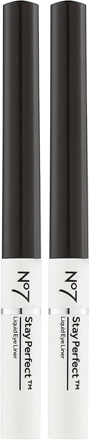 No7 Stay Perfect Liquid Eye Liner - Black - Precision Tip Liquid Eye Makeup - Quick Drying, Smudge Proof Black Eye Liner - Long Lasting Up to 24 Hours (1.7ml) (Pack of 2)