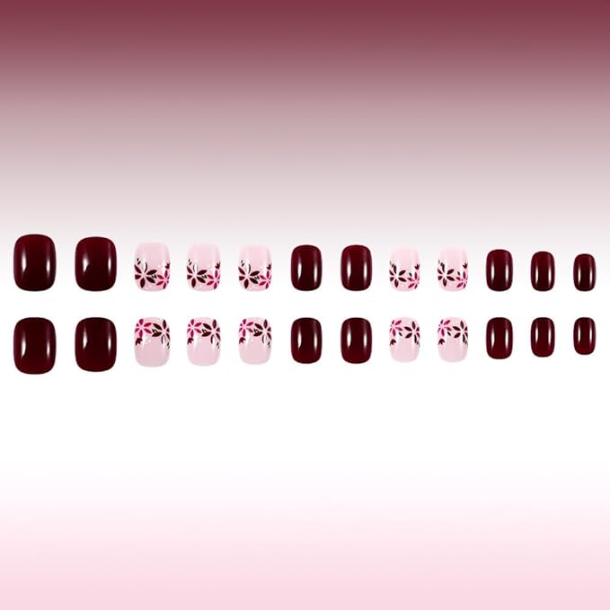 Short Press on Nails Spring Flower Fake Nails Square Shape Full Cover False Nails with Floral Designs Cute Glue on Nails Reusable Stick on Nails Summer Artificial Nails for Women Girls 24Pcs