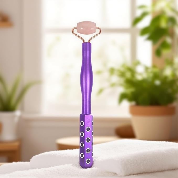 2 in 1 Face Roller for Women, Dual Ended Face Massager Tool with Germanium Stone & Jade Roller, Facial Roller for Skin Care, Lymphatic Drainage, Uplifting Face | 360° Contouring, 7.6" Portable