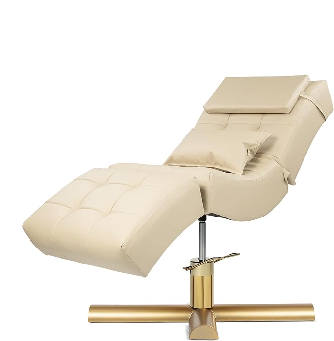 TATARTIST Curved Lash Bed Eyelash Extension Table High Density Sponge Comfortable Beauty Salon Treatment Table with Adjustable Backrest and Legrest (Light Khaki)