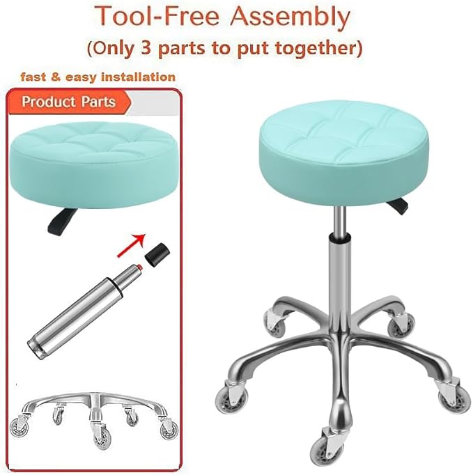 Kaleurrier Adjustable Rolling Stool for Salon: Heavy Duty Swivel Chair with Wheels for Hairdresser Esthetician Dentist - Spa Home Office Kitchen Dental Tattoo Shop Use - Seat Height 22”-30” - Green