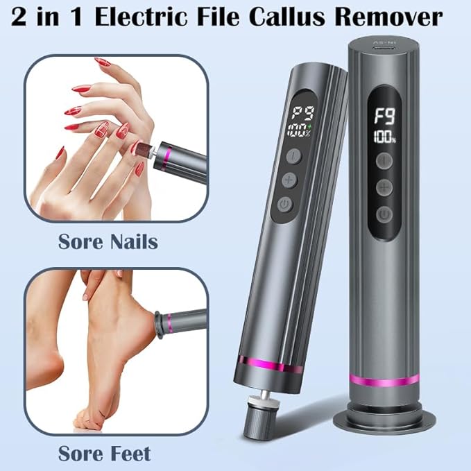 Ideal Swan 2 in 1 Electric Feet Callus Remove, Professional Speed Foot File Pedicure Tools, Gray 9 Adjustable Speeds Electric Foot Callus Remover for Cracked, or Tough Skin and Calluses(Gray)
