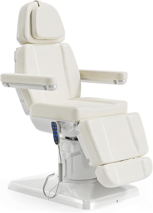OmySalon Electrical Facial Beauty Spa Medical Treatment Bed, 120° Rotation Massage Tattoo Dental Aesthetic Chair with 3 Motors & Remote Control, Off White