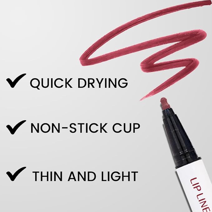 Kaely 3Pcs Dark Red Rose Pink Cherry Red Longwear Liquid Lip Liner Waterproof, 24 Hour Long Lasting Lip Liner Stain Marker Pen, 2-in-1 Matte Semi Permanent Lipliner & Lipstick, 01+04+06