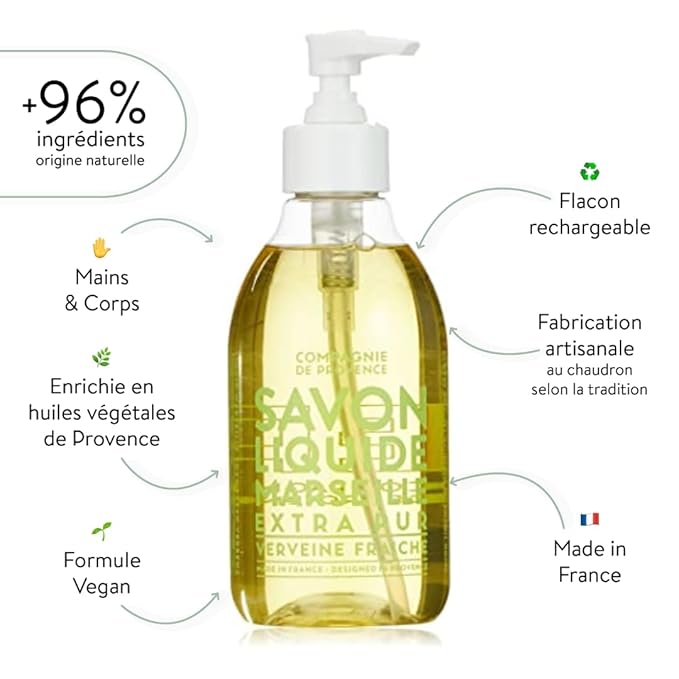 Compagnie de Provence Savon de Marseille Extra Pure Liquid Soap - Fresh Verbena - 10 Fl Oz Plastic Pump Bottle
