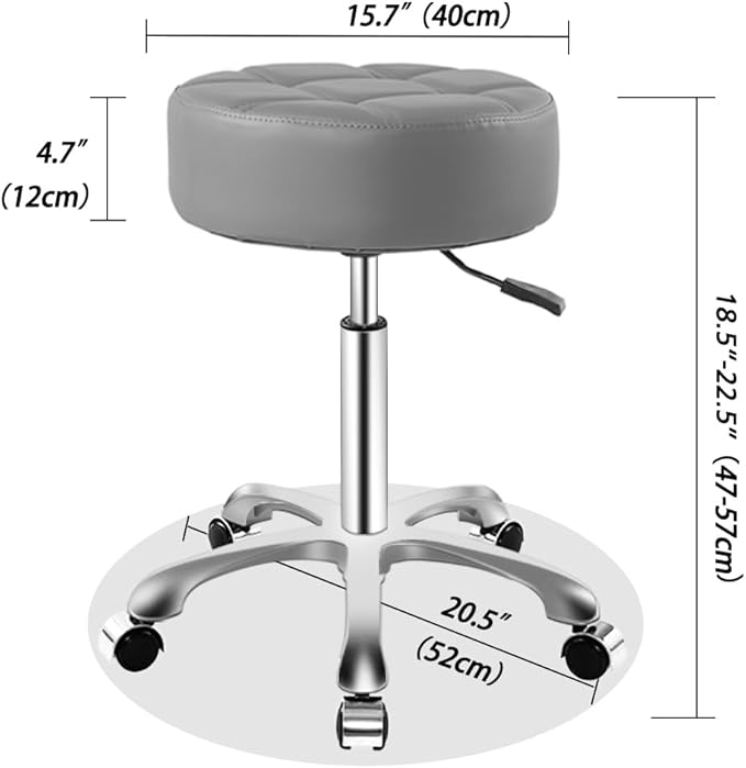 Rolling Stool with Wheels, Thick Cushion Heavy Duty Esthetician Hydraulic Chair Stool for Work Medical Tattoo Salon Office (Grey)