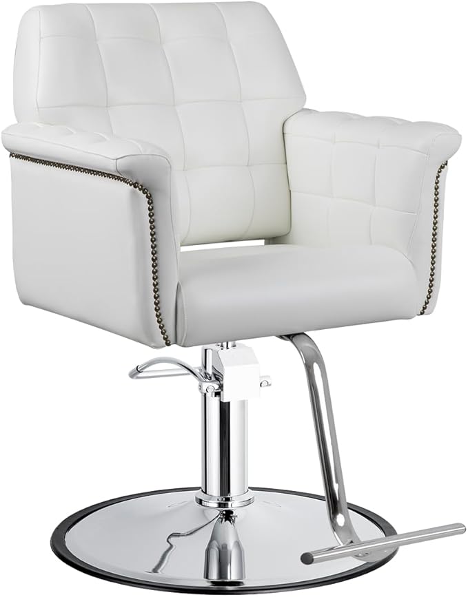 Senna Wide Salon Styling Chair in White, Round Chrome 360° Swivel Hydraulic | Minerva Beauty