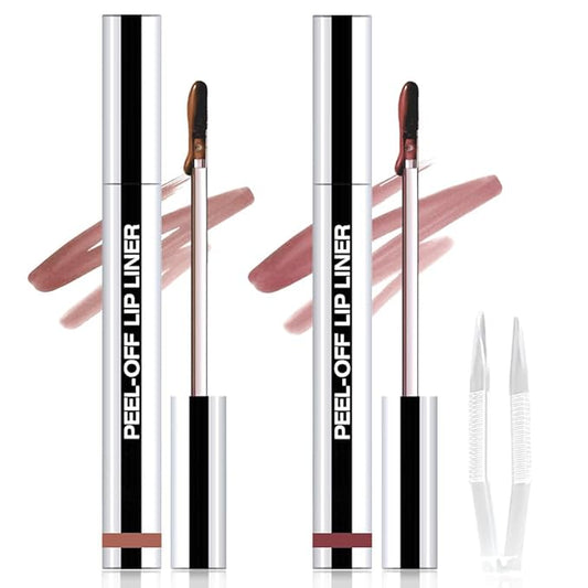 2Pcs Matte Lip Stain Peel Off Lip liner with Tweezer, Peel Off Lip Stain, Long Lasting Waterproof Lipstick Lip Gloss Tattoo, Transfer-proof for All Skin Types (0.24 fl oz-02#+03#)