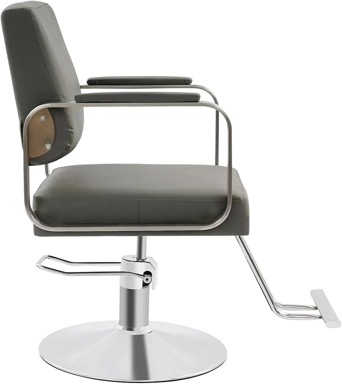 Barber Salon Chair, Hair Salon Chair for Hair Stylist for Barbershop Home Height Adjustable & 360° Swivel Styling Barber Chairs Spa Beauty Equipment, Max Load Weight 440Lbs (Grey+Silver)