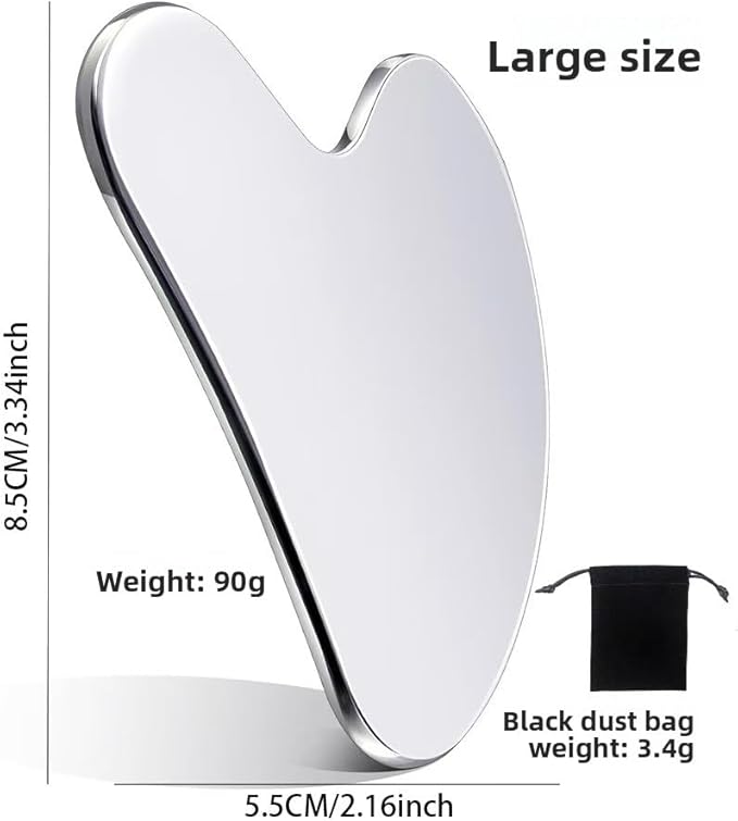 Stainless Steel Gua Sha Facial Tool - Facial Gua Sha Tool, Facial Contouring Tool, Jawline Contourer, Double Chin Reducer, Body Gua Sha Tool, Lymphatic Drainage Massager, Facial Skin Care - Silver