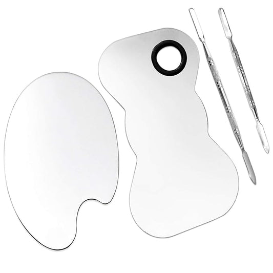 2 Pack Professional Makeup Palette, 2 Types Pro Lady Stainless Steel Cosmetic Artist Spatula with Spatula Tool for Mixing Foundation