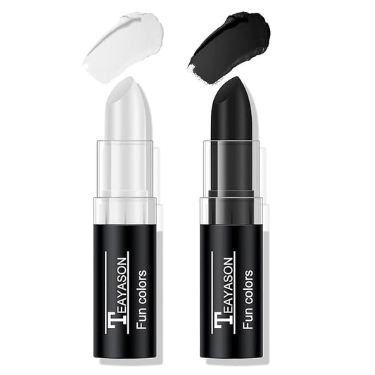 2Pcs Black and White Face Body Paint Stick Eye Black, Liptick Makeup Paint for Baseball/Football/Halloween/Costume Accessories Vampire/Clown/Skull Makeup Cream Face Body Paint Easy to Blend