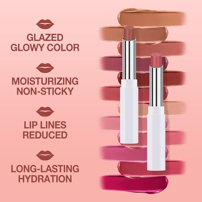 2Pcs Tinted Lip Balm Moisturizing Lipstick,Waterproof Hydrating Matte Lip Balm for Women,Creamy Natural Color Stain for Dry Lips,Soft Matte Finish (9# Charming Peach Pink & 3# Bean Paste Brown)